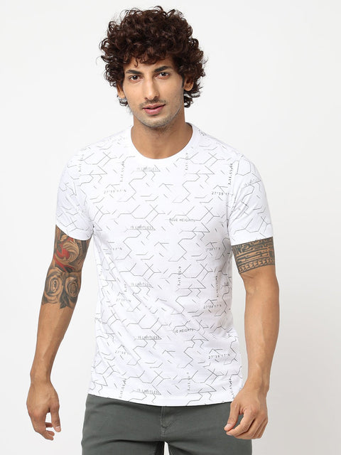 White Overall Printed Cotton T-shirt - T-Shirt - 230300217