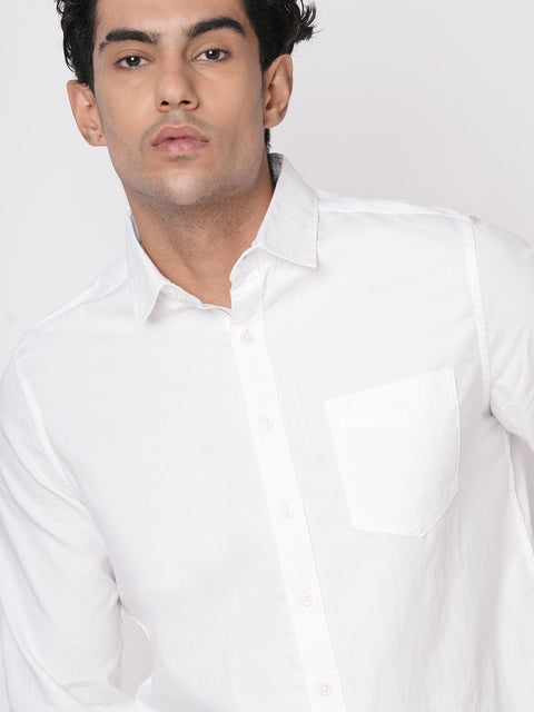 WHITE PLAIN COTTON TAILORED FIT SHIRT-Shirt - 251032778