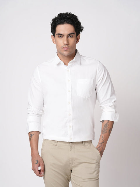 WHITE PLAIN COTTON TAILORED FIT SHIRT-Shirt - 251032778