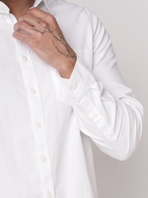 WHITE PLAIN COTTON TAILORED FIT SHIRT-Shirt - 251032778