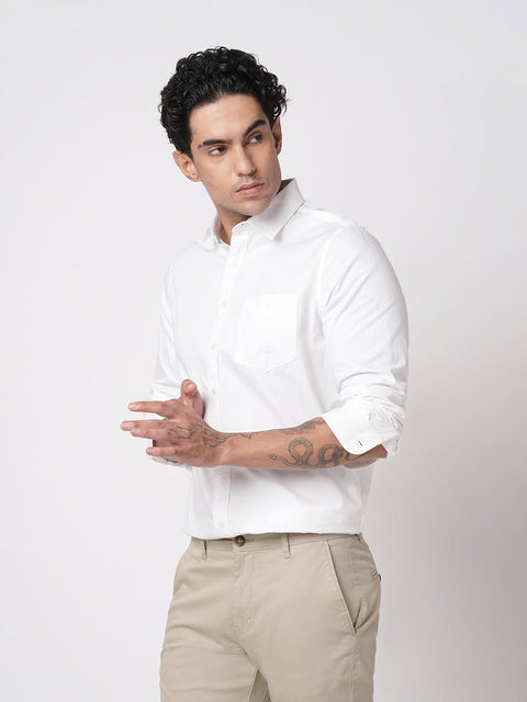 WHITE PLAIN COTTON TAILORED FIT SHIRT-Shirt - 251032778
