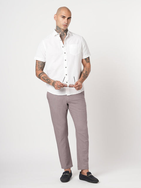 WHITE PLAIN HALF SLEEVE COTTON SHIRT-Shirt - 251133866