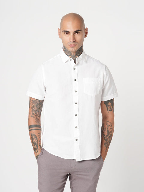 WHITE PLAIN HALF SLEEVE COTTON SHIRT-Shirt - 251133866