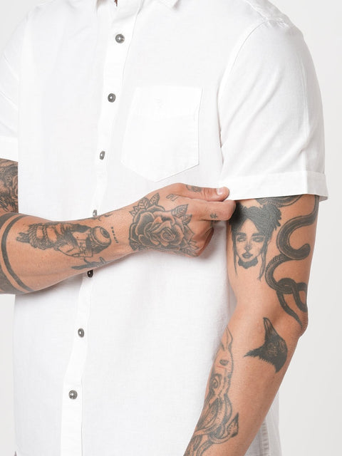 WHITE PLAIN HALF SLEEVE COTTON SHIRT-Shirt - 251133866