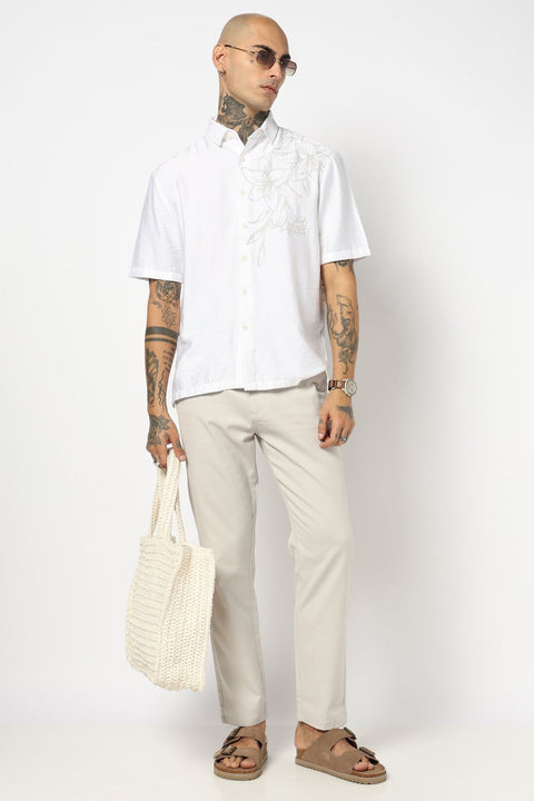 WHITE PLAIN HALF SLEEVE RELAXED FIT SHIRT-Shirt - 250631433