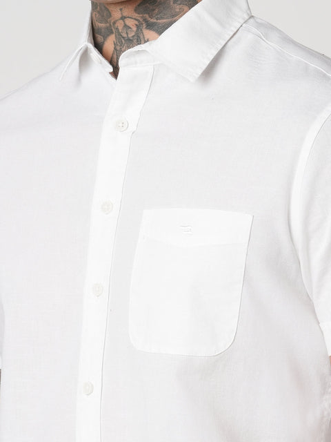 WHITE PLAIN HALF SLEEVE SHIRT-Shirt - 260134360