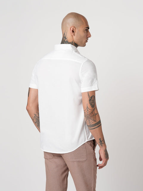 WHITE PLAIN HALF SLEEVE SHIRT-Shirt - 260134360