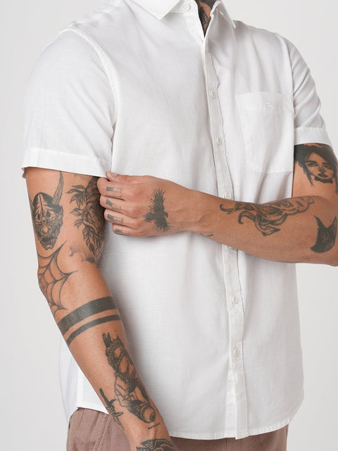 WHITE PLAIN HALF SLEEVE SHIRT-Shirt - 260134360
