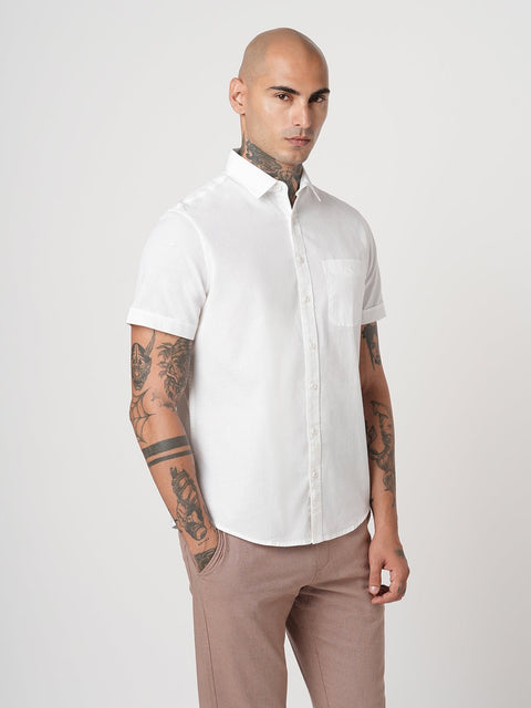 WHITE PLAIN HALF SLEEVE SHIRT-Shirt - 260134360