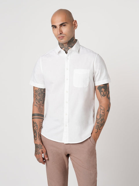 WHITE PLAIN HALF SLEEVE SHIRT-Shirt - 260134360