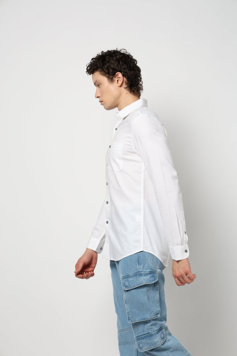 WHITE Plain SLIM MENS SHIRT-Shirt - 230324376