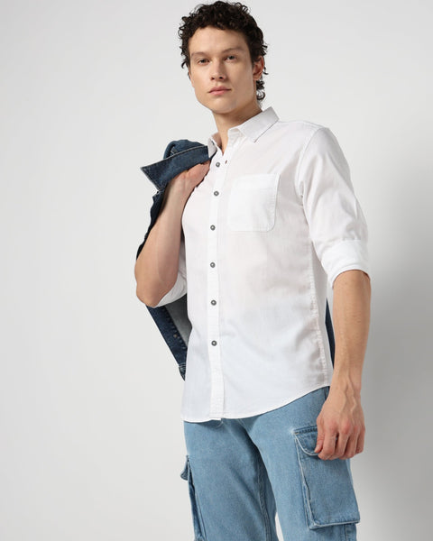 WHITE Plain SLIM MENS SHIRT-Shirt - 230324376