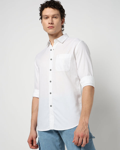 WHITE Plain SLIM MENS SHIRT-Shirt - 230324376