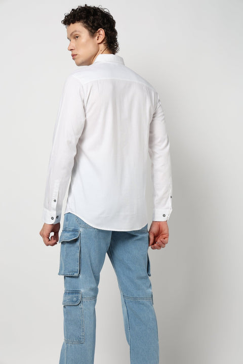 WHITE Plain SLIM MENS SHIRT-Shirt - 230324376