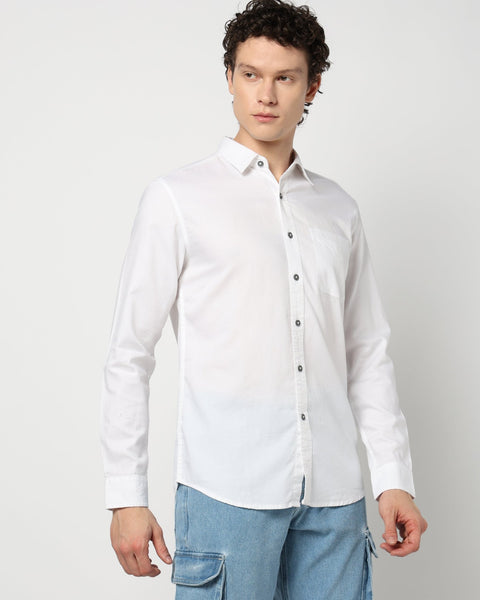 WHITE Plain SLIM MENS SHIRT-Shirt - 230324376