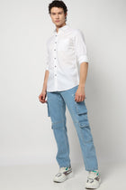 WHITE Plain SLIM MENS SHIRT-Shirt - 230324376