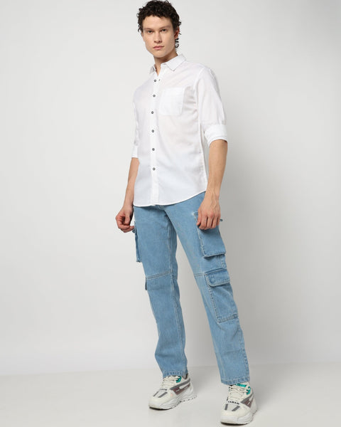 WHITE Plain SLIM MENS SHIRT-Shirt - 230324376