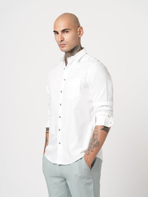 WHITE PLAIN TAILORED FIT SHIRT-Shirt - 260134310