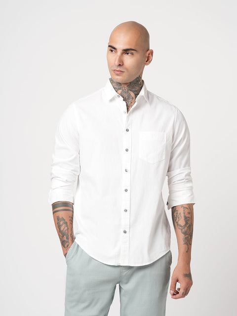 WHITE PLAIN TAILORED FIT SHIRT-Shirt - 260134310