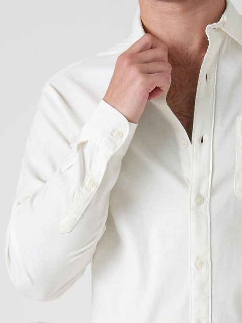 WHITE SLUB COTTON PLAIN SHIRT-Shirt - 260134761