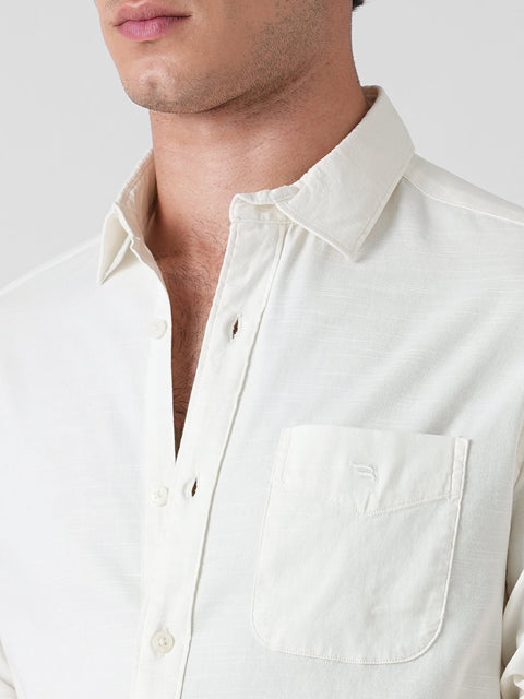 WHITE SLUB COTTON PLAIN SHIRT-Shirt - 260134761