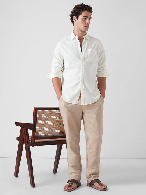 WHITE SLUB COTTON PLAIN SHIRT-Shirt - 260134761