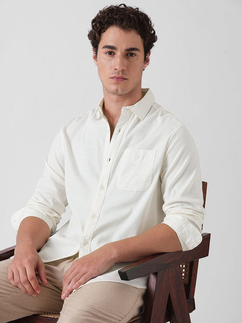 WHITE SLUB COTTON PLAIN SHIRT-Shirt - 260134761