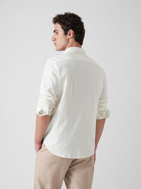WHITE SLUB COTTON PLAIN SHIRT-Shirt - 260134761