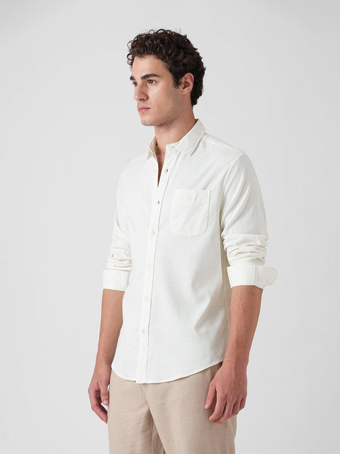 WHITE SLUB COTTON PLAIN SHIRT-Shirt - 260134761