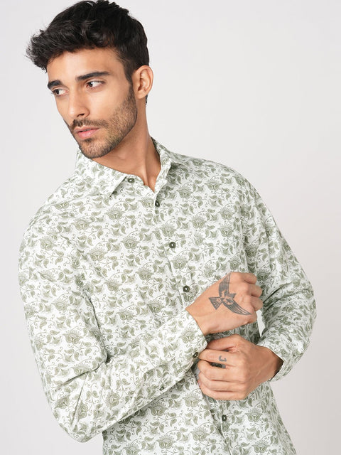 WHITE SLUB FLORAL PRINT SHIRT-Shirt - 251133640