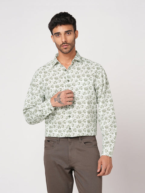 WHITE SLUB FLORAL PRINT SHIRT-Shirt - 251133640