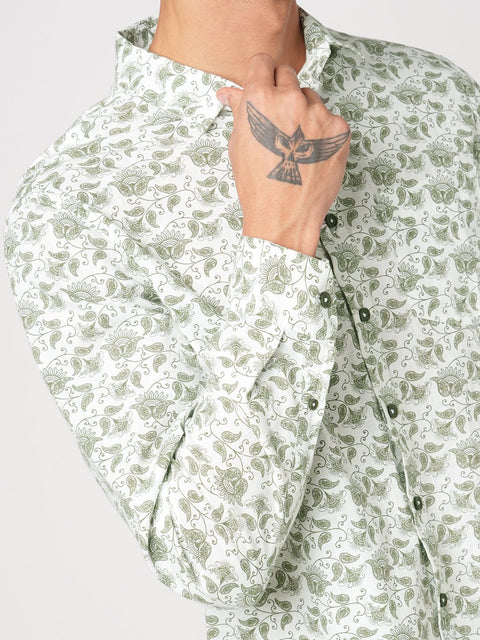 WHITE SLUB FLORAL PRINT SHIRT-Shirt - 251133640