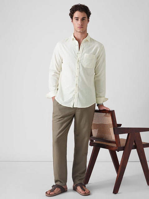 WHITE SLUB PLAIN TAILORED SHIRT-Shirt - 260134450