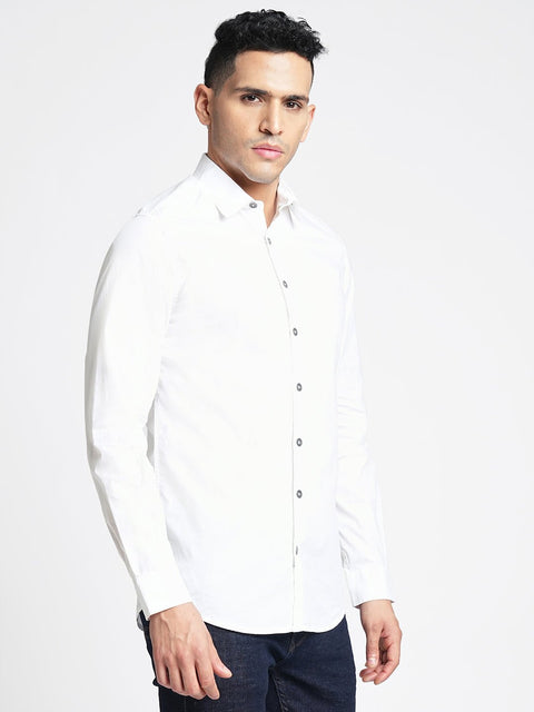 White Solid Cotton Shirt - Shirt - 230524803