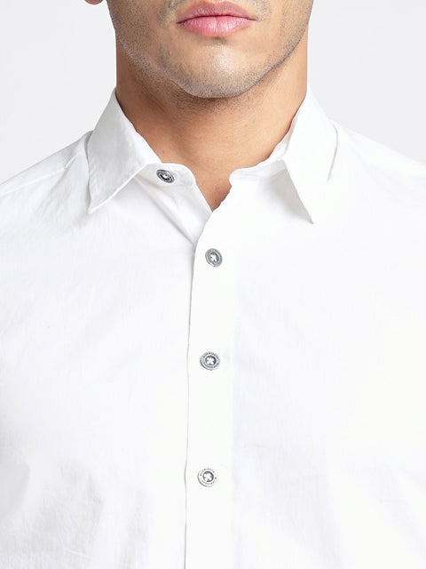 White Solid Cotton Shirt - Shirt - 230524803