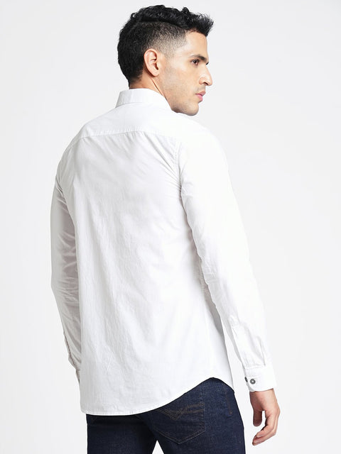 White Solid Cotton Shirt - Shirt - 230524803