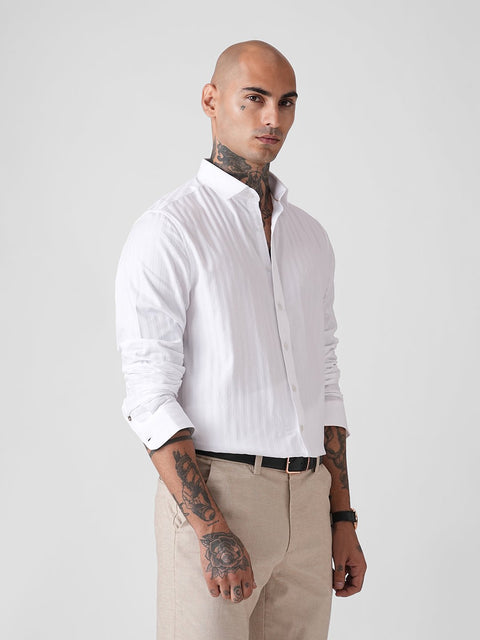 WHITE STRIPE DOBBY SHIRT-Shirt - 251134141