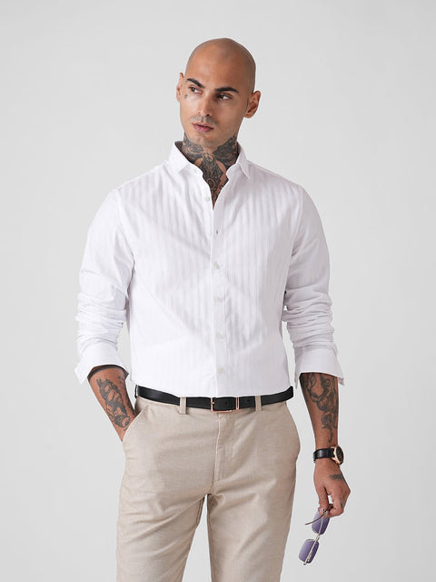 WHITE STRIPE DOBBY SHIRT-Shirt - 251134141