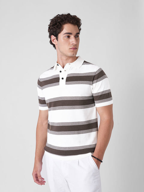 WHITE STRIPE FLATKNIT POLO - T Shirt - 3IS1F0373