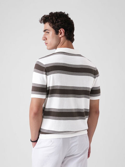 WHITE STRIPE FLATKNIT POLO - T Shirt - 3IS1F0373