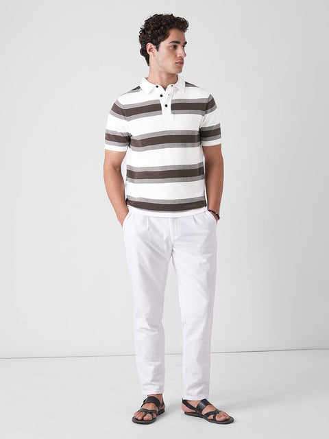 WHITE STRIPE FLATKNIT POLO - T Shirt - 3IS1F0373