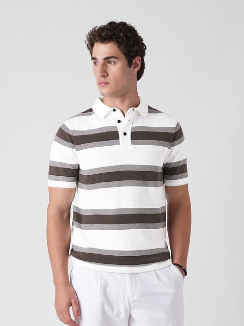 WHITE STRIPE FLATKNIT POLO - T Shirt - 3IS1F0373