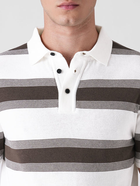 WHITE STRIPE FLATKNIT POLO - T Shirt - 3IS1F0373