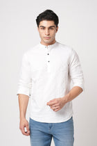 WHITE STRIPED MANDARIN COLLAR KURTA - Kurta - 251133886