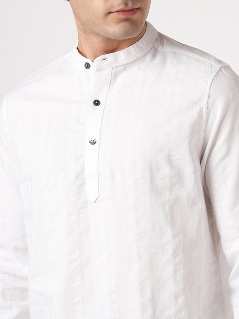 WHITE STRIPED MANDARIN COLLAR KURTA - Kurta - 251133886