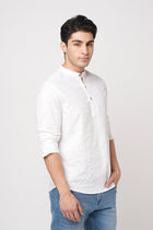 WHITE STRIPED MANDARIN COLLAR KURTA - Kurta - 251133886