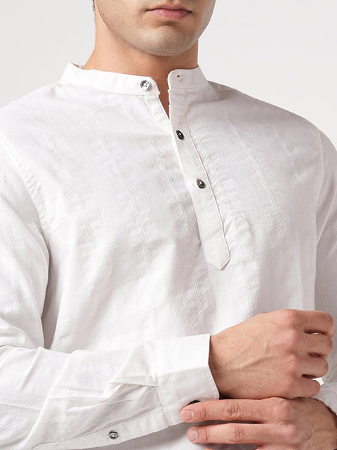 WHITE STRIPED MANDARIN COLLAR KURTA - Kurta - 251133886