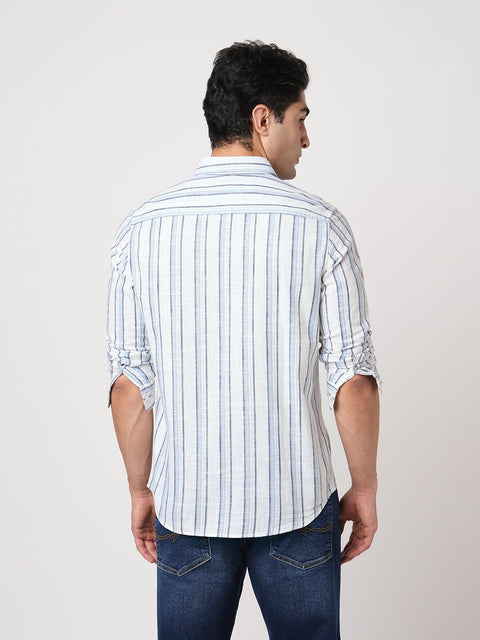 WHITE STRIPED TAILORED FIT COTTON SHIRT-Shirt - 251133741