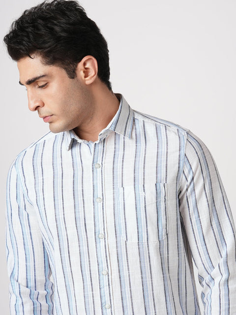 WHITE STRIPED TAILORED FIT COTTON SHIRT-Shirt - 251133741