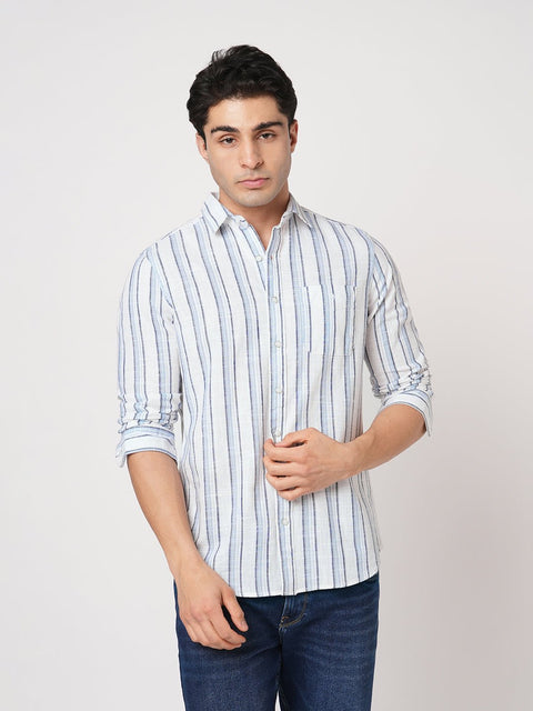 WHITE STRIPED TAILORED FIT COTTON SHIRT-Shirt - 251133741